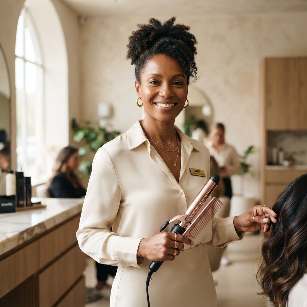 Beauty professional in an upscale salon